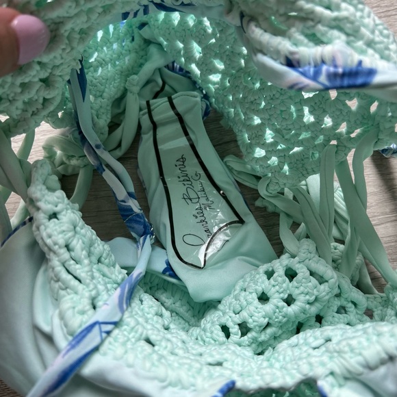 Frankie's Bikinis Blue and White Crochet Swimsuit - Picture 4 of 6